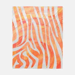 Couverture Polaire Copie orange et blanche de zèbre