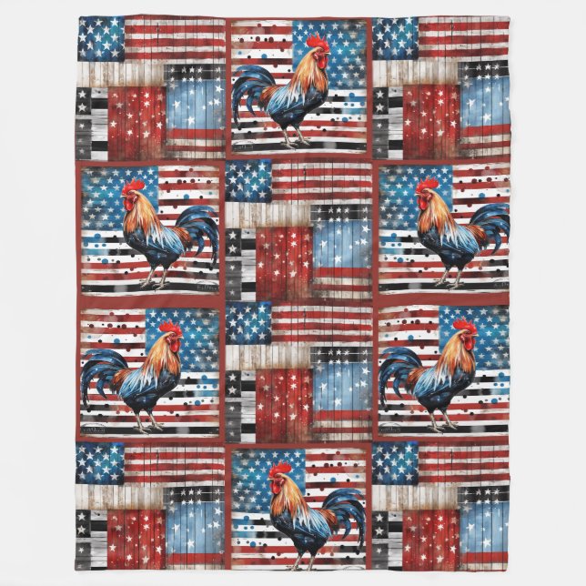 Couverture Polaire Coq American Flag Pièce d'art populaire (Devant)