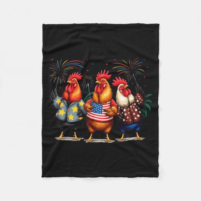 Couverture Polaire Coq amusant drapeau américain Jour de l'indépendan (Devant)