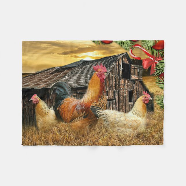 Couverture Polaire Coq de Noël Hen Barn Coop Farm (Devant (Horizontal))