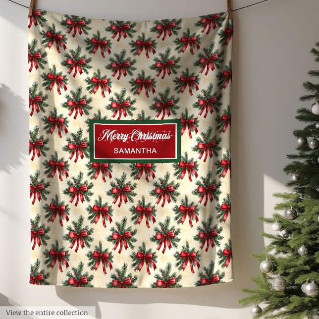 Couverture Polaire Coquette Aquarelle Noël Vaches Festive Blanche (Coquette Watercolor Christmas Bows Festive Blanket)