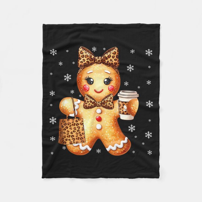 Couverture Polaire Coquette Cute Gingerbread Leopard Bow Christmas Gi (Devant)