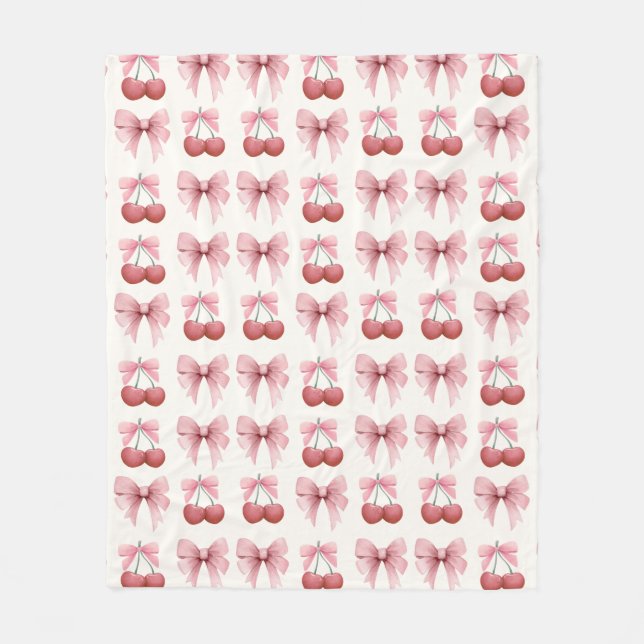 Couverture Polaire Coquette fille de vaches et cerises roses (Devant)