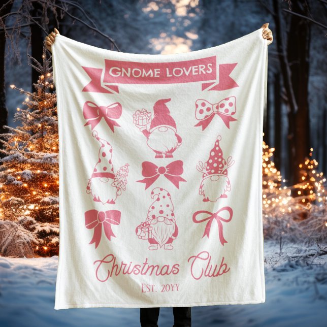 Couverture Polaire Coquette Gnome Amateurs de Noël Club - Rose | BLAN (Coquette Gnome Lovers Christmas Club Pink and White Fleece Blanket)