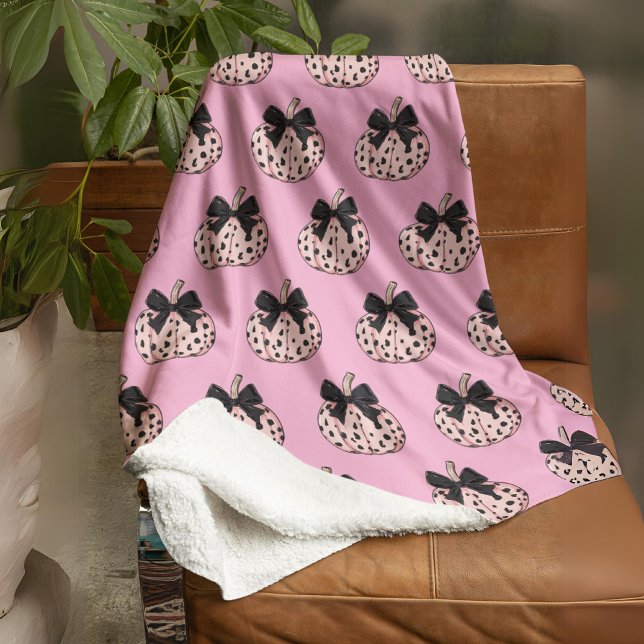 Couverture Polaire Coquette Halloween Citrouille rose mignon avec arc (Halloween Coquette cute Pink Pumpkin with bow Fleece Blanket)