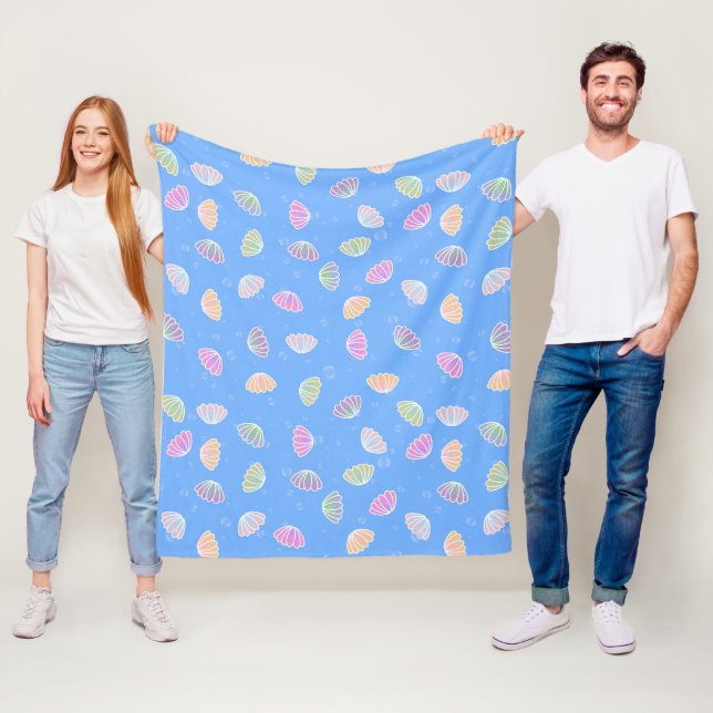 Couverture Polaire Coquillages colorés Motif Bleu clair (En situation)