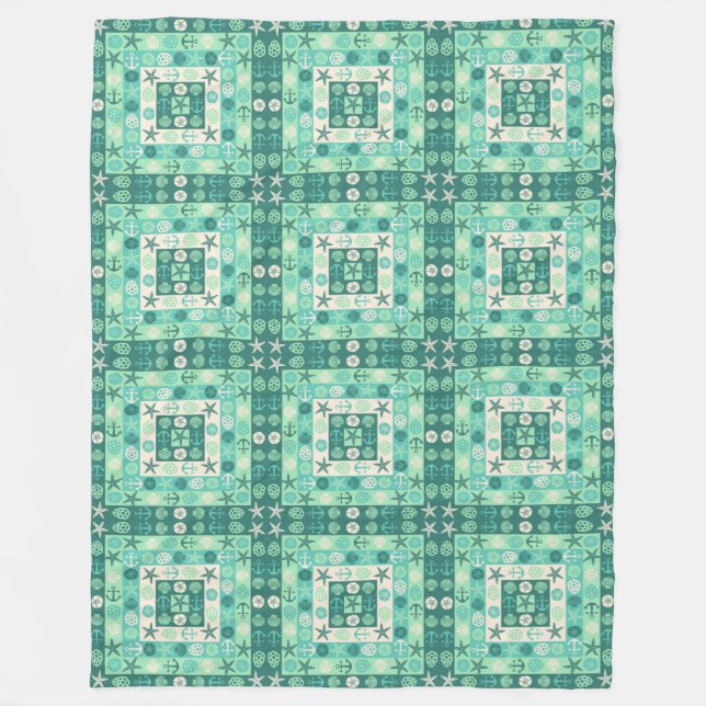 Couverture Polaire Coquillages de plage Nautique Moderne Turquoise Ve (Devant)