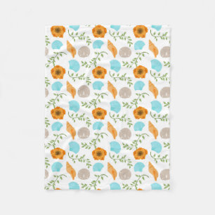 Couverture Polaire Coquillages Escargot de mer Fleur orange Feuilles 