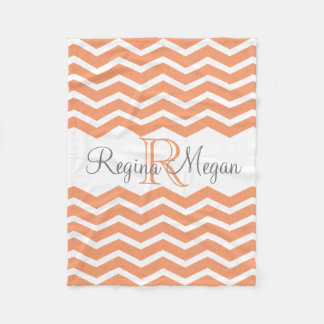 Couverture Polaire Corail Peach Grey Monogramme Nom Keepsaké Chevron