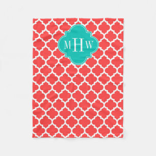 Couverture Polaire Corail Rouge Blanc Marocain #5 Sarcelle 3 Initiale