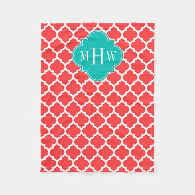 Couverture Polaire Corail Rouge Blanc Marocain #5 Sarcelle 3 Initiale (Devant)
