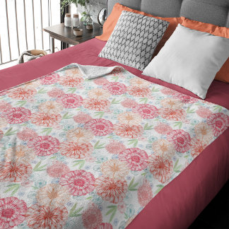 Couverture Polaire Corail Vert frais Rouge Bleu Orange Retro Art Flor