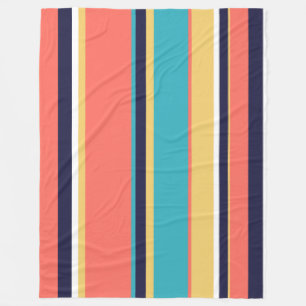 Couverture Polaire Corail vivant, rayures bleues et jaunes