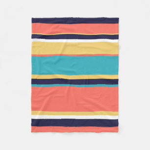 Couverture Polaire Corail vivant, rayures bleues et jaunes