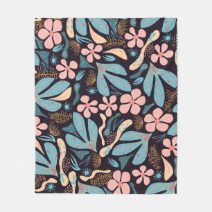 Couverture Polaire Coral Blue Floral Dark Print