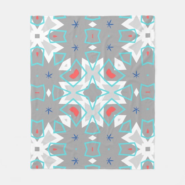 Couverture Polaire Coral Gray Mandala Pattern | Geometric Floral Boho (Devant)