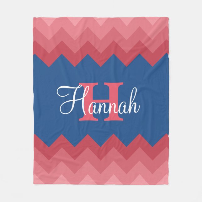 Couverture Polaire Coral Ombre Chevrons Monogram Fleece Blanche (Devant)