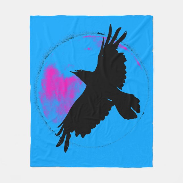 Couverture Polaire Corbeau Noir et Lune Bleue (Devant)