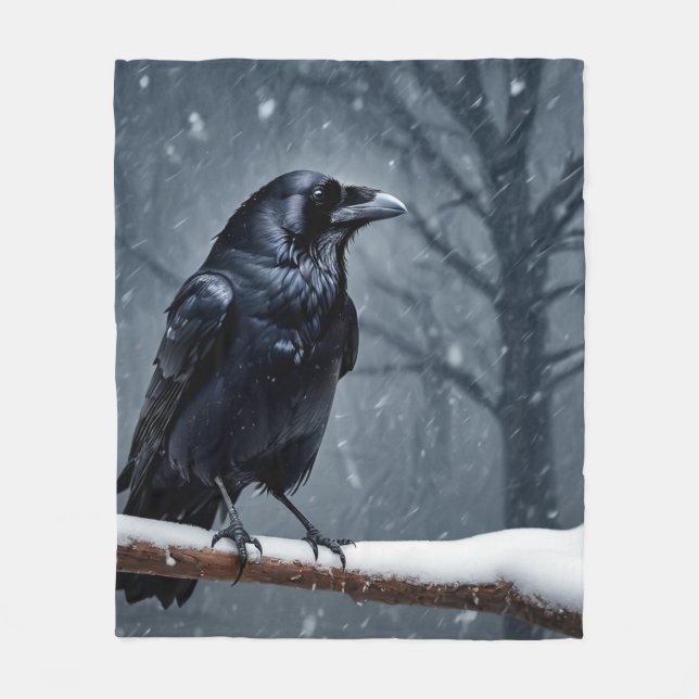 Couverture Polaire Corbeau noir oiseau raven noir (Devant)