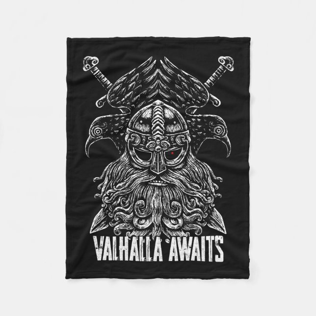 Couverture Polaire Corbeaux d'Odin Mythologie Viking Valhalla attend (Devant)