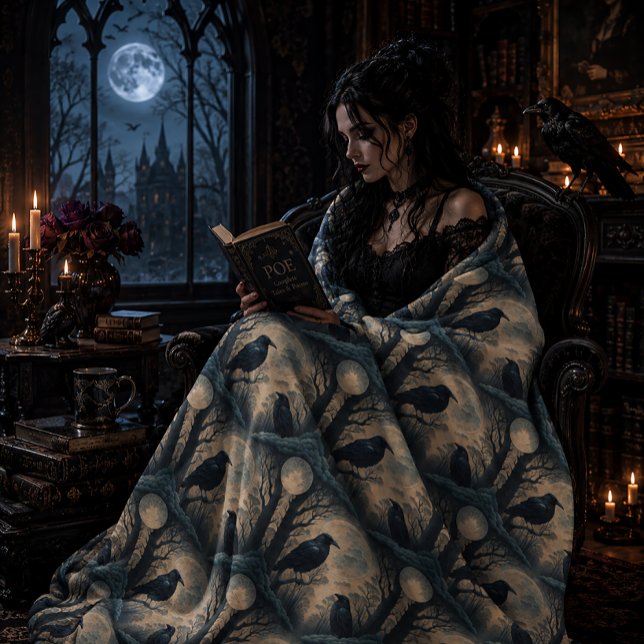 Couverture Polaire Corbeaux gothiques au clair de lune (Créateur téléchargé)