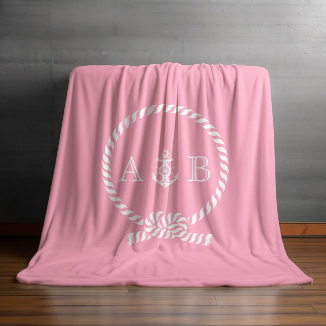 Couverture Polaire Corde marine rose et Ancre Monogrammé (Créateur téléchargé)
