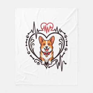 Couverture Polaire Corgi Chien Coeur Battement de coeur Ekg Nœud papi