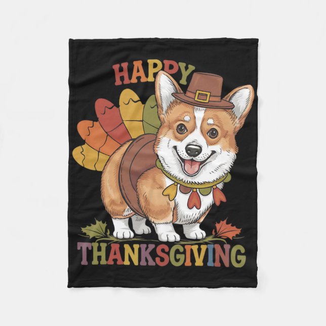 Couverture Polaire Corgi Chien de Thanksgiving Dinde  (Devant)