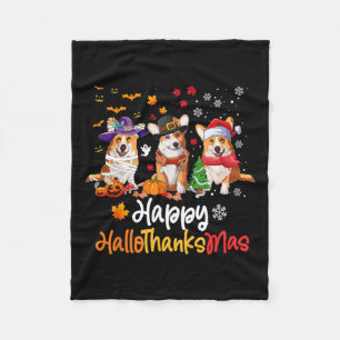 Couverture Polaire Corgi Chien Halloween Noël Joyeux Hallothanksmas