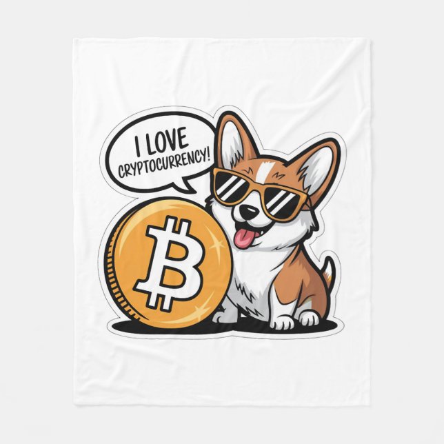 Couverture Polaire Corgi Cool Aime la Cryptomonnaie (Devant)