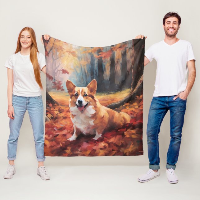 Couverture Polaire Corgi dans les feuilles d'automne inspire (En situation)