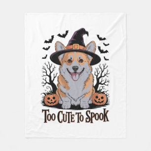 Couverture Polaire Corgi d'Halloween mignonne en Casquette de sorcièr