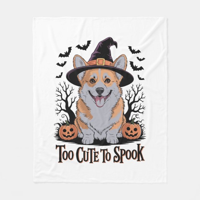Couverture Polaire Corgi d'Halloween mignonne en Casquette de sorcièr (Devant)