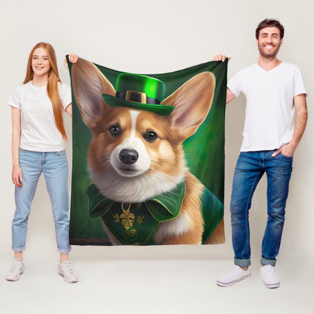 Couverture Polaire Corgi Dog en robe de fête St. Patrick (En situation)