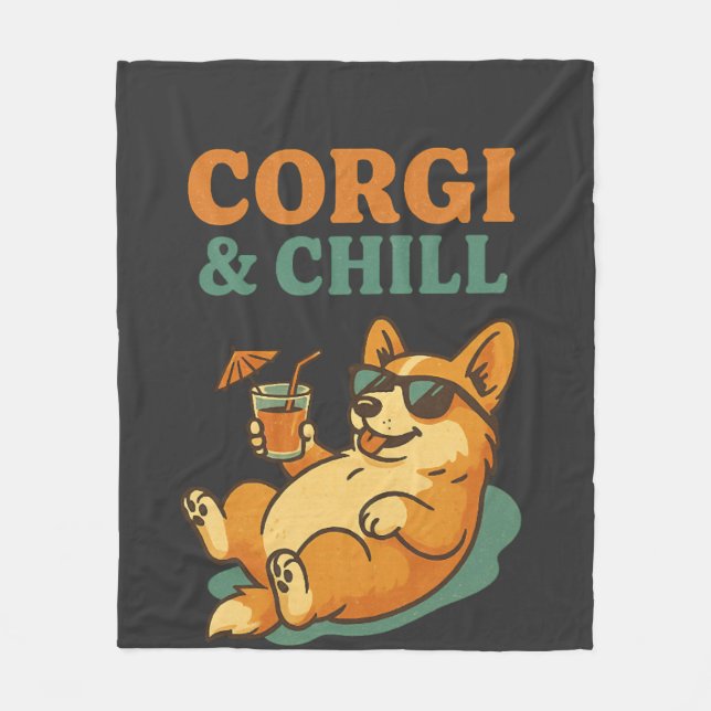 Couverture Polaire Corgi et Chill (Devant)