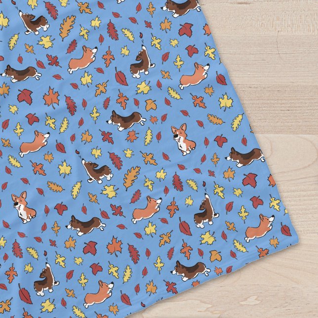 Couverture Polaire Corgi Fall Feuilles Motif Dusty Blue (Créateur téléchargé)
