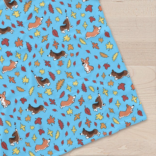 Couverture Polaire Corgi Fall Leaves Motif Turquoise (Créateur téléchargé)