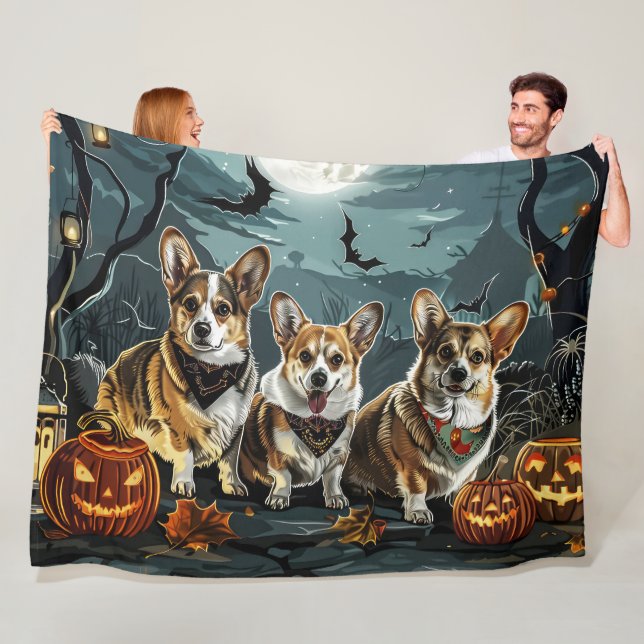 Couverture Polaire Corgi Halloween Épouvantable (En situation)