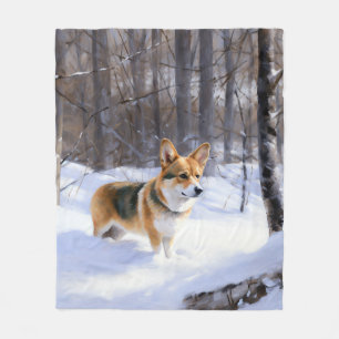 Couverture Polaire Corgi laisse neiger Noël