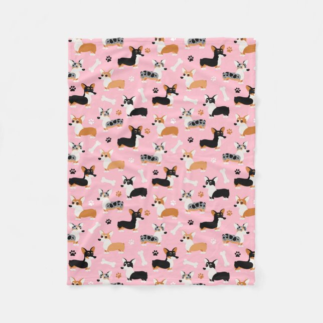 Couverture Polaire Corgi Motif rose (Devant)