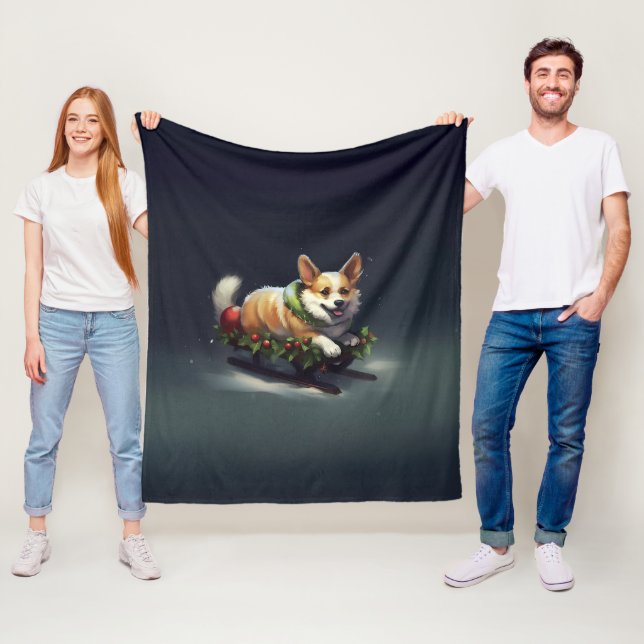 Couverture Polaire Corgi Noël neige hiver (En situation)