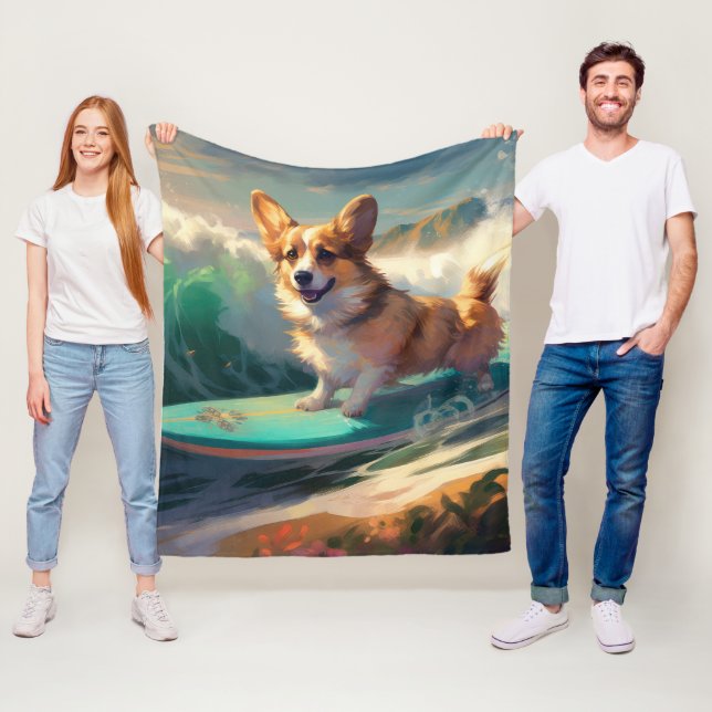 Couverture Polaire Corgi  Plage Surf Peinture (En situation)