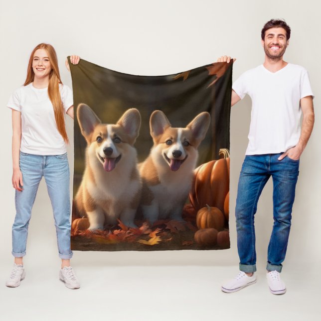 Couverture Polaire Corgi Puppy Automne Citrouille de plaisir (En situation)