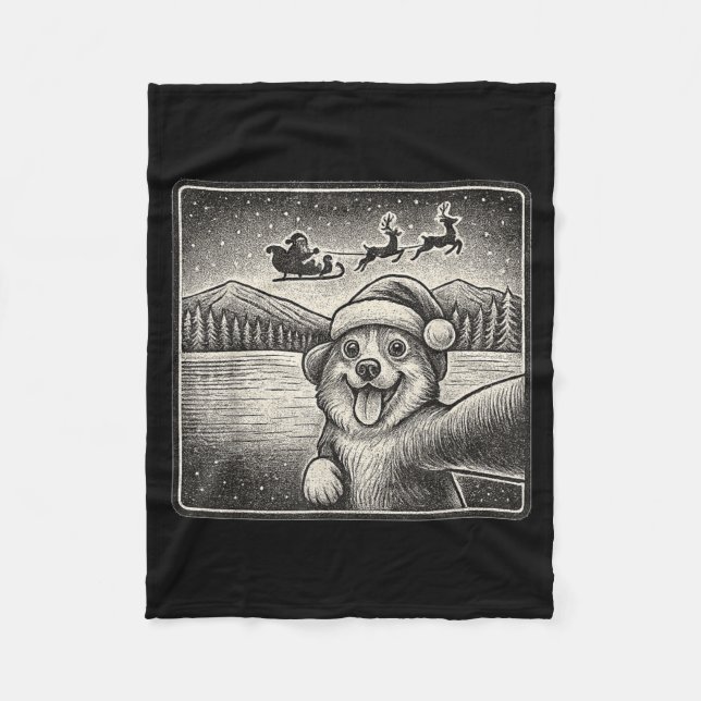 Couverture Polaire Corgi Selfie With Santa For Men Women Kids  (Devant)