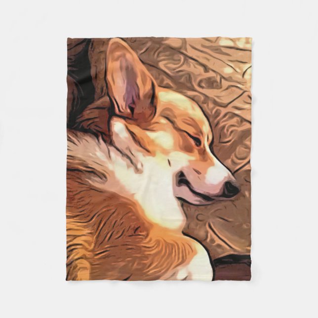 Couverture Polaire Corgi somnolent (Devant)