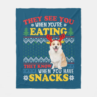 Couverture Polaire Corgi Ugly Christmas They See You're Eating Xmas
