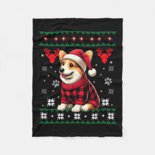 Couverture Polaire Corgi Ugly Funny Buffalo Plaid Santa Hat Noël