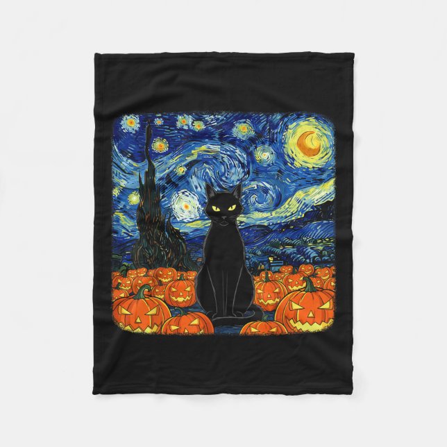 Couverture Polaire Costume Chat Noir Halloween Van Gogh Starry Nuit é (Devant)
