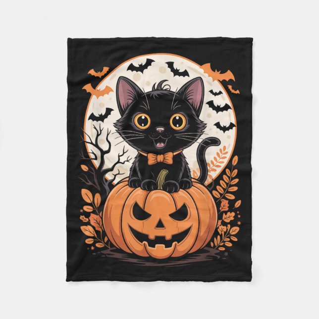 Couverture Polaire Costume de chat noir citrouille Halloween automne (Devant)