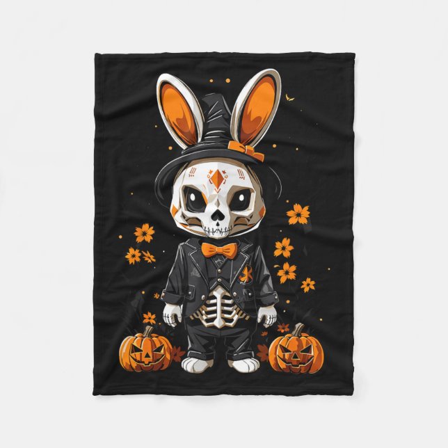 Couverture Polaire Costume d'Halloween de lapin squelette effrayant (Devant)